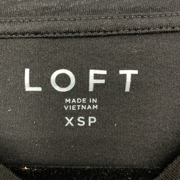 LOFT 3/4 Sleeve Crew Neck T-Shirt Womens Sz XSP Black Rounded Hem - Picture 3 of 3